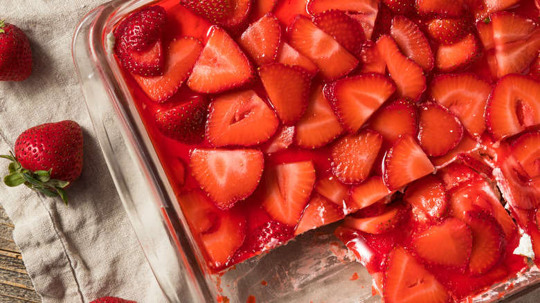 Strawberry pretzel salad in tray