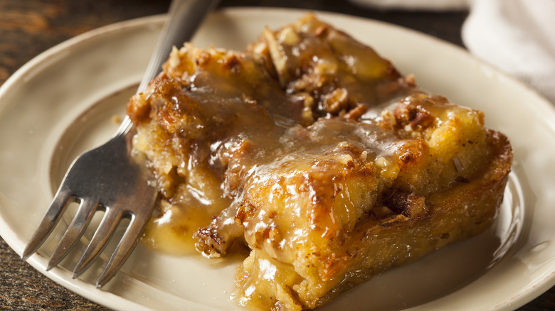 Bread pudding with sauce