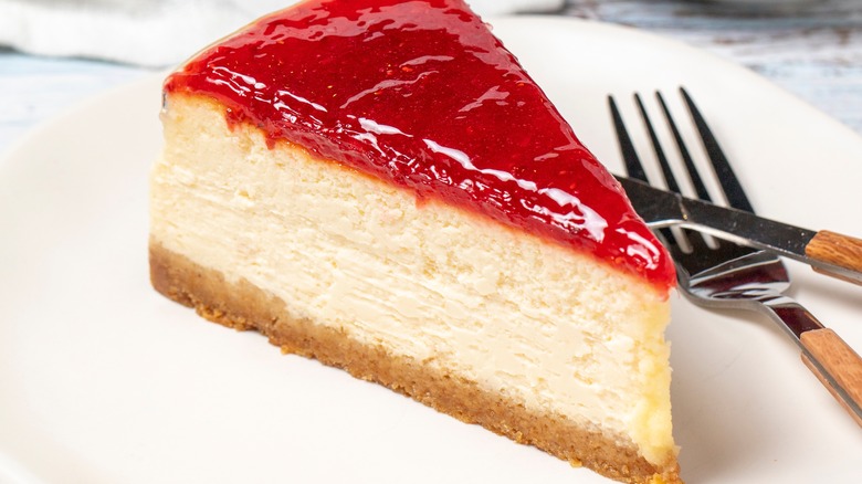 Strawberry cheesecake slice on plate