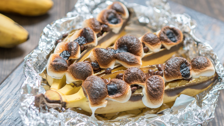 Banana with cooked marshmallows