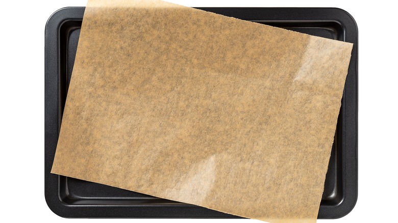 Sheet pan with parchment paper on top