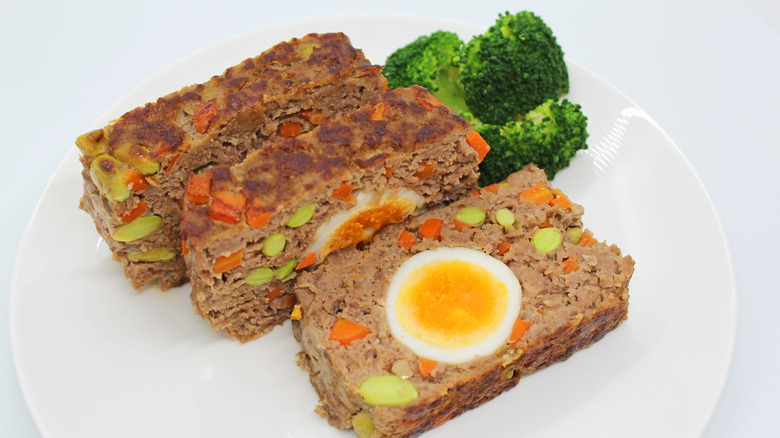 Meatloaf with boiled egg in the middle