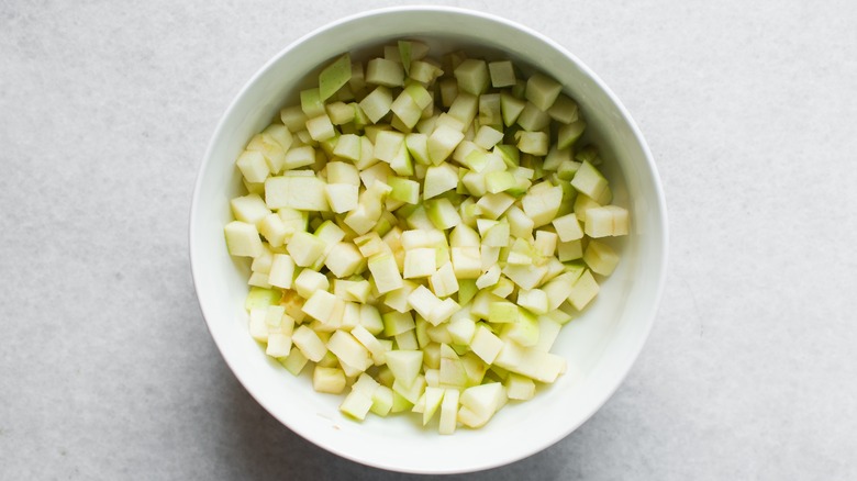 Bowl of diced green apple