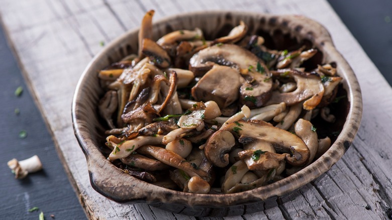 Bowl with marinated mushrooms