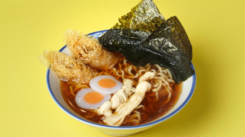 Bowl of vegan shoyu ramen