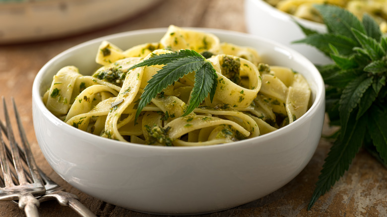 Pasta with marijuana pesto