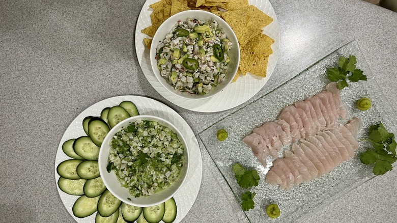 Homemade ceviche and sashimi