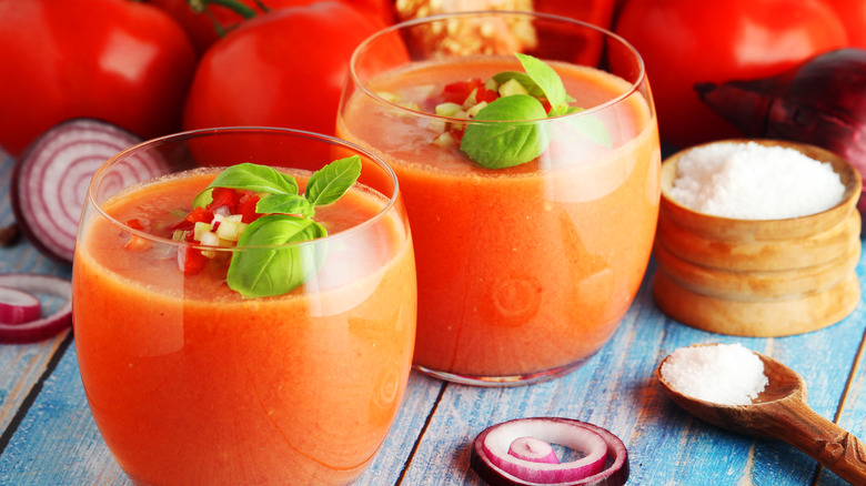 Glasses of gazpacho