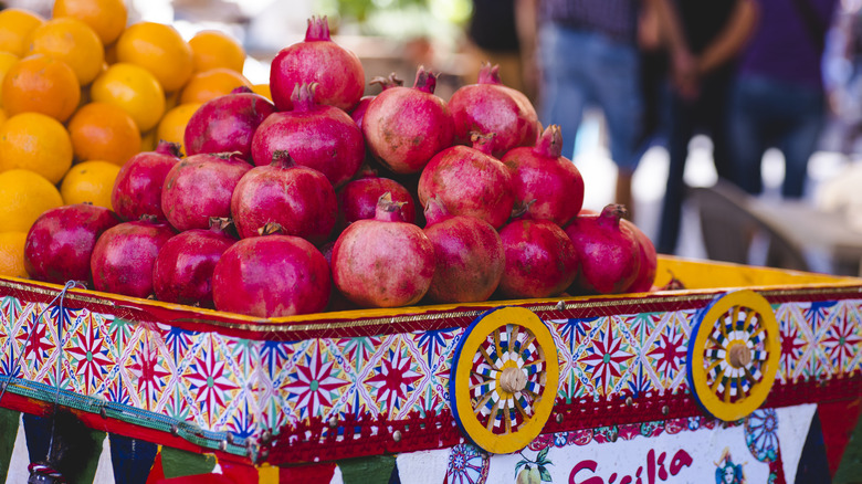 pomegranate display in Sicilian market