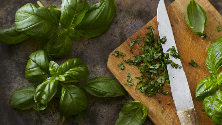 Sliced-up basil leaves