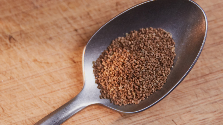 Celery seeds in spoon