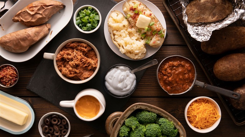 Baked potatoes and toppings