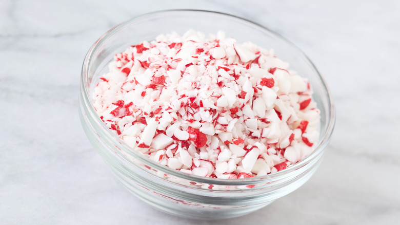 Crushed candy cane in a bowl