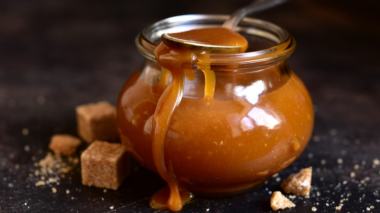 Thick caramel in a jar