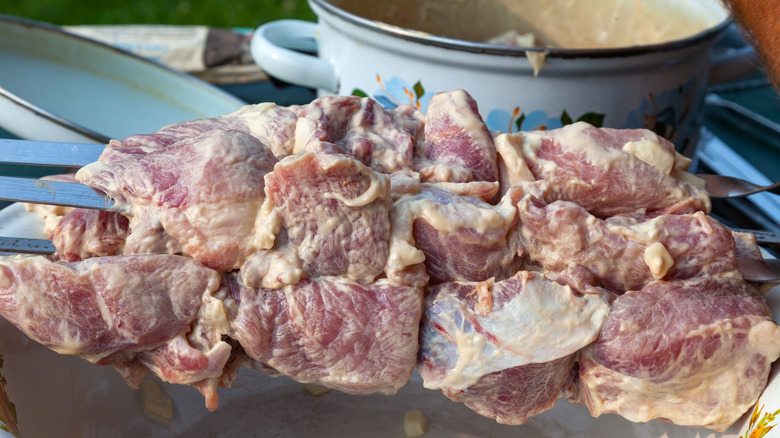 Raw meat marinading in mayonnaise