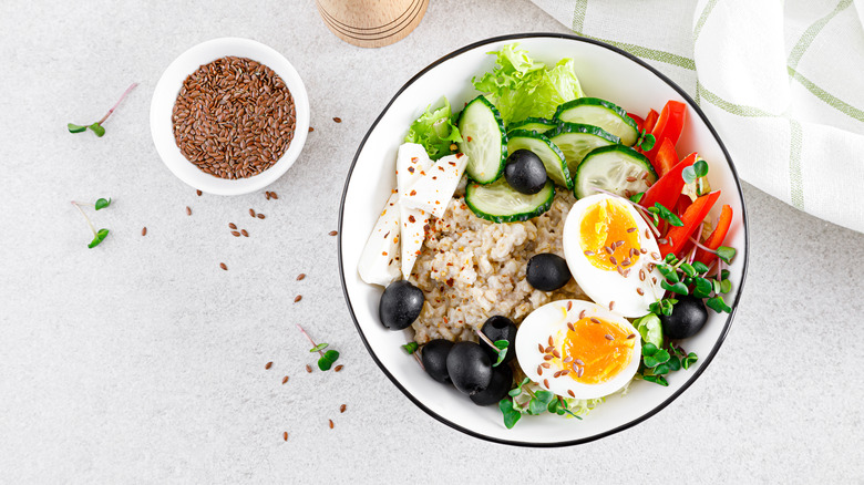 oatmeal with feta egg vegtables