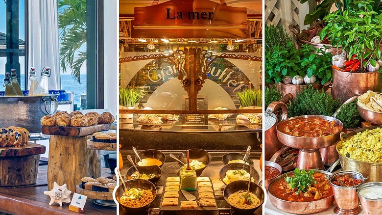 Three international buffets shown side-by-side