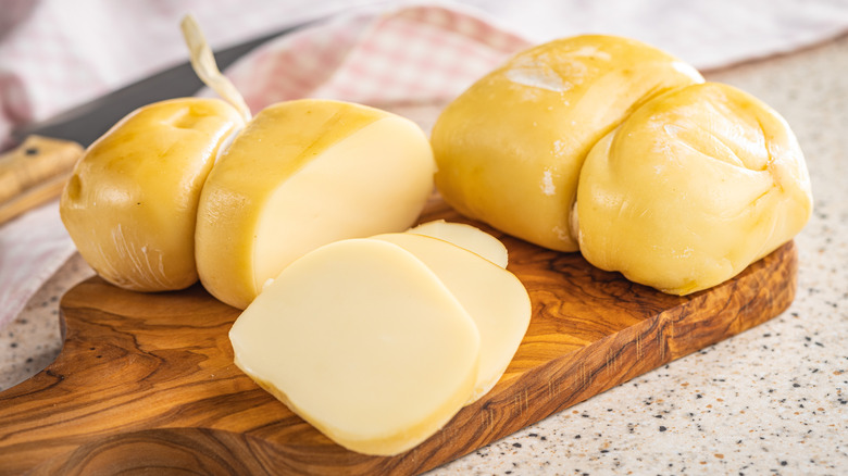 scamorza cheese on a board