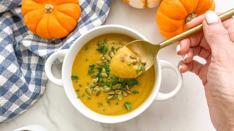 spoonful of pumpkin soup