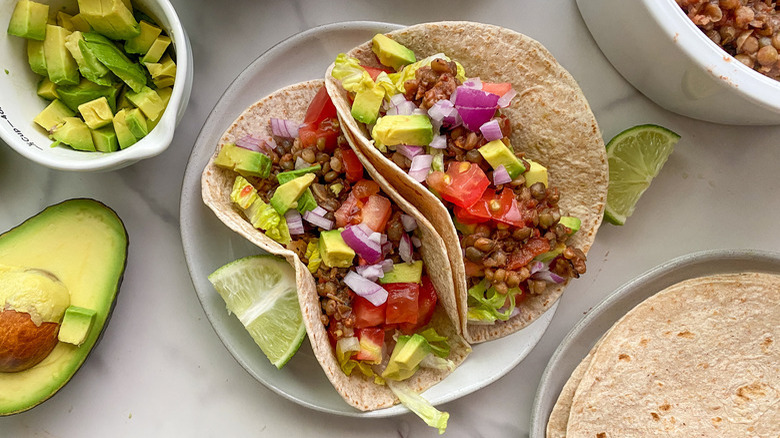 lentil-walnut open tacos and fillings