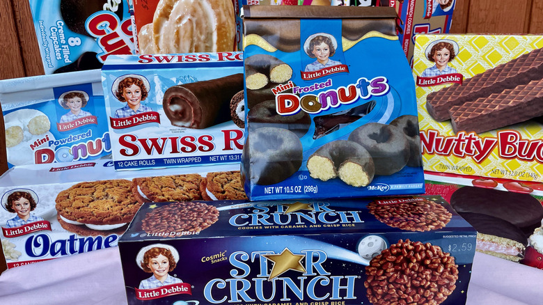 Table full of Little Debbie snacks