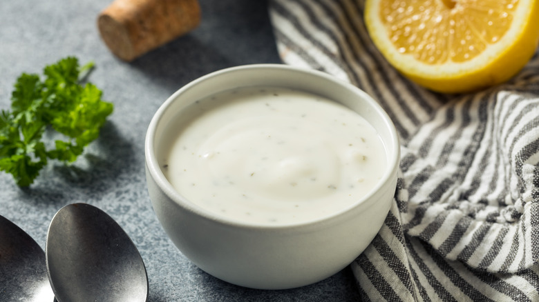 Ranch dressing ingredients with bowl