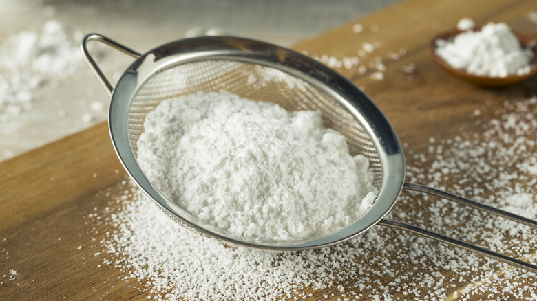 Powdered sugar on a sieve