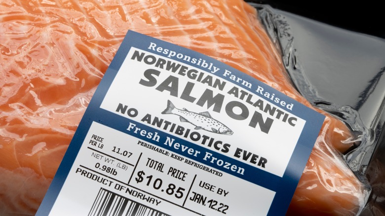 Farmed raised salmon in packaging