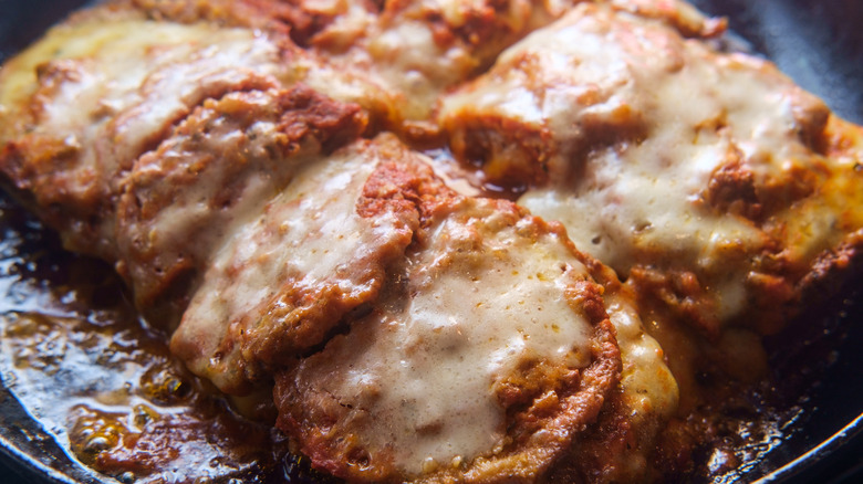 Portion of eggplant Parmesan