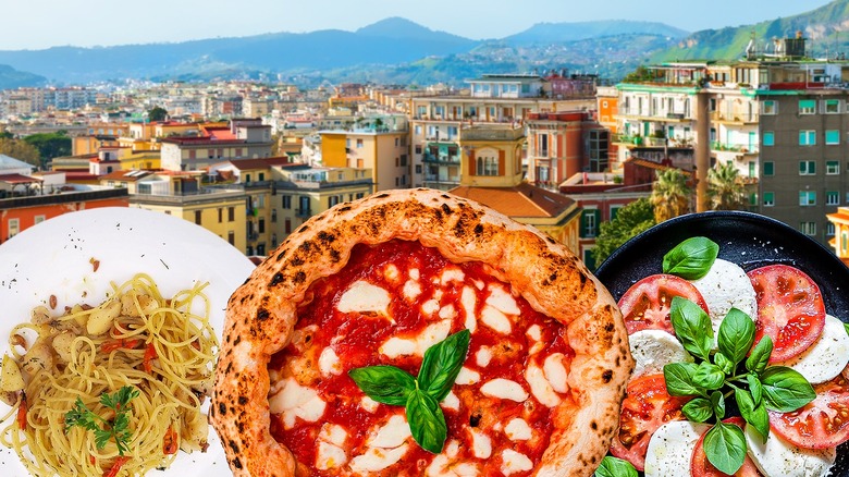 Neapolitan dishes against a backdrop of Naples