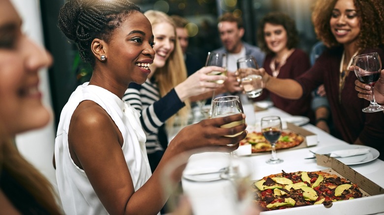 Group eating pizza