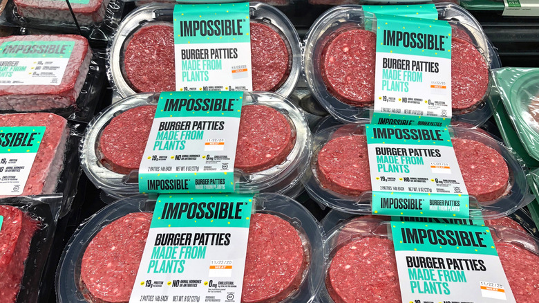 Impossible burgers in store cooler