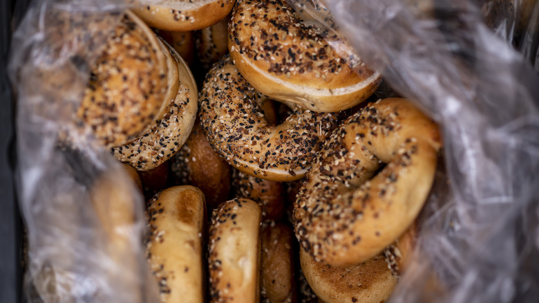 bag filled with sliced everything bagels