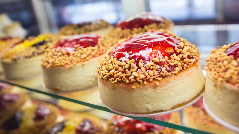 strawberry cheesecake filled bakery case