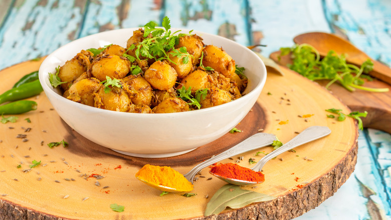 Spiced roasted potatoes in bowl