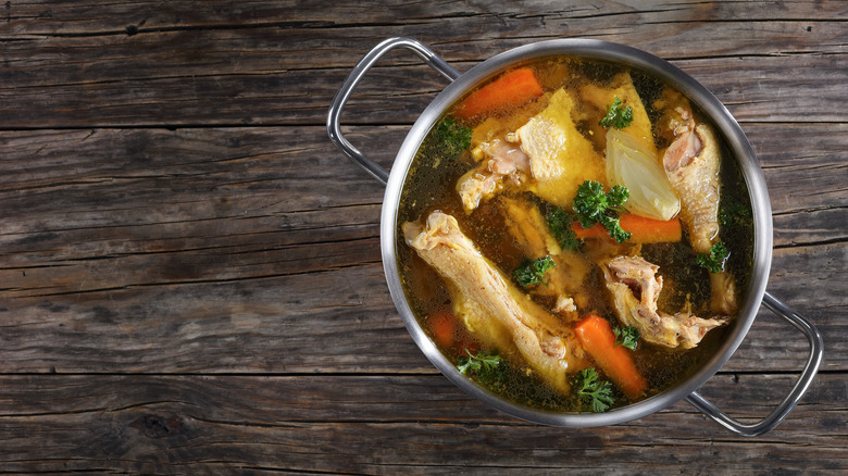 Chicken broth in pot