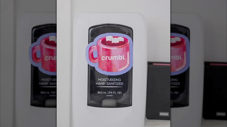 Crumbl sticker on hand sanitizer