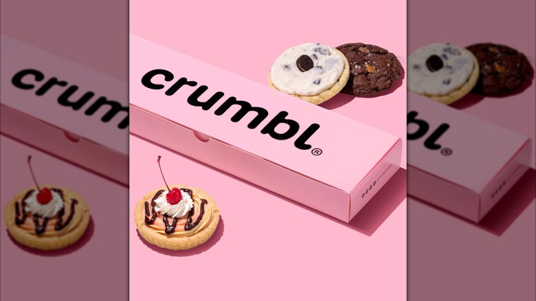 Crumbl pink box with cookies