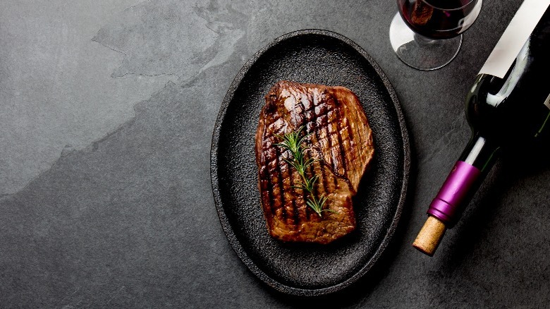 Seared steak with wine