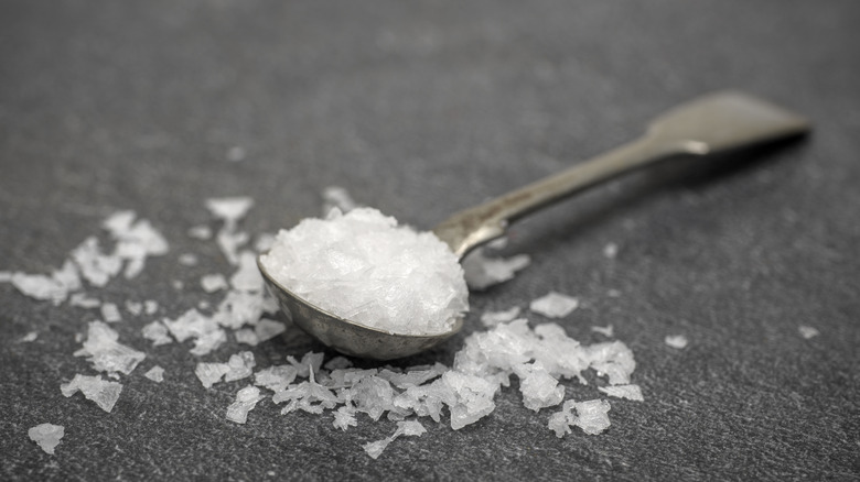 Flaked sea salt with spoon