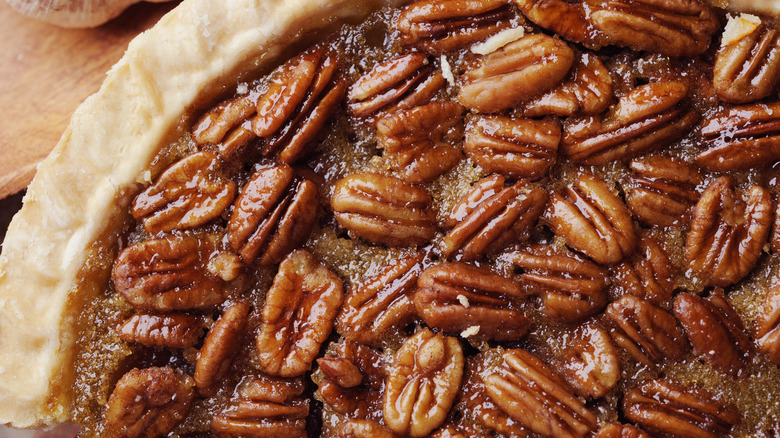 Pecan pie on counter