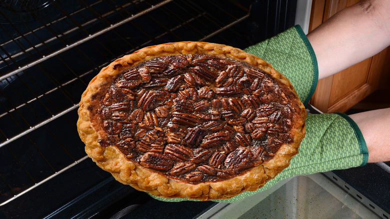 Pecan pie fresh from the oven