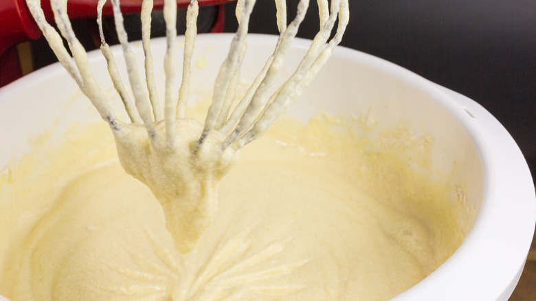 Mixing cake batter in bowl