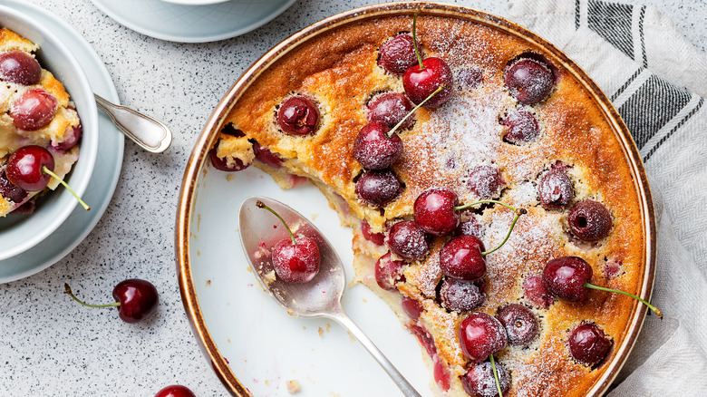 Cherry clafoutis with powdered sugar