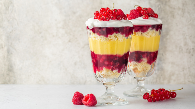 Layered trifle dessert with fruit