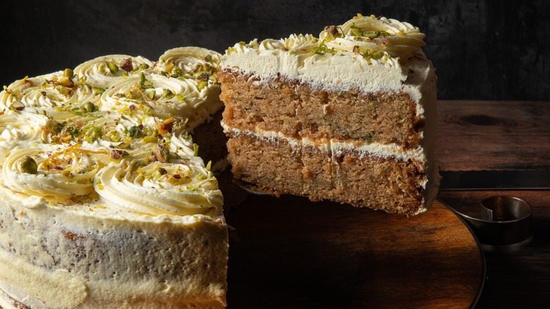 Vegan pistachio cake with frosting