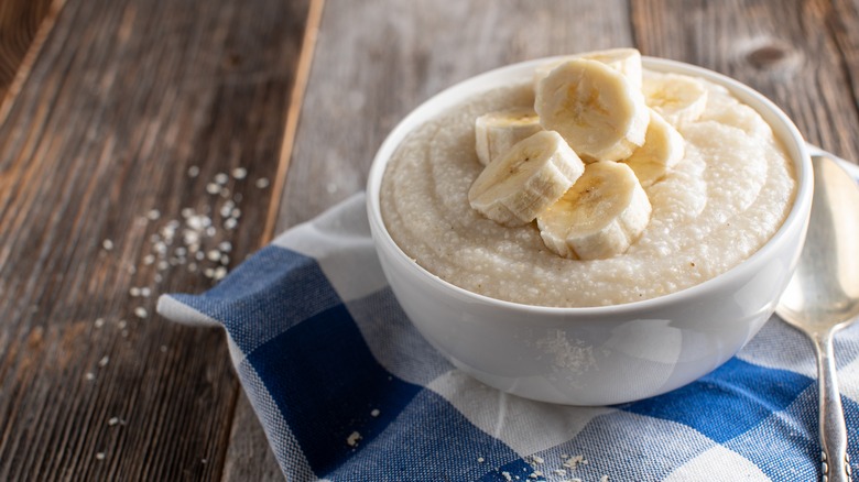 millet porridge topped with bananas