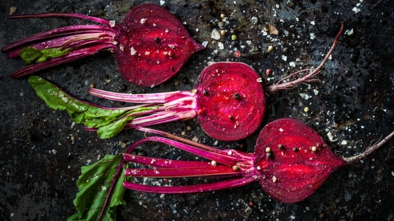 salted beets on baking sheet