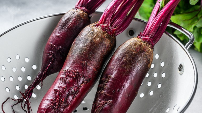 washed beets in collander