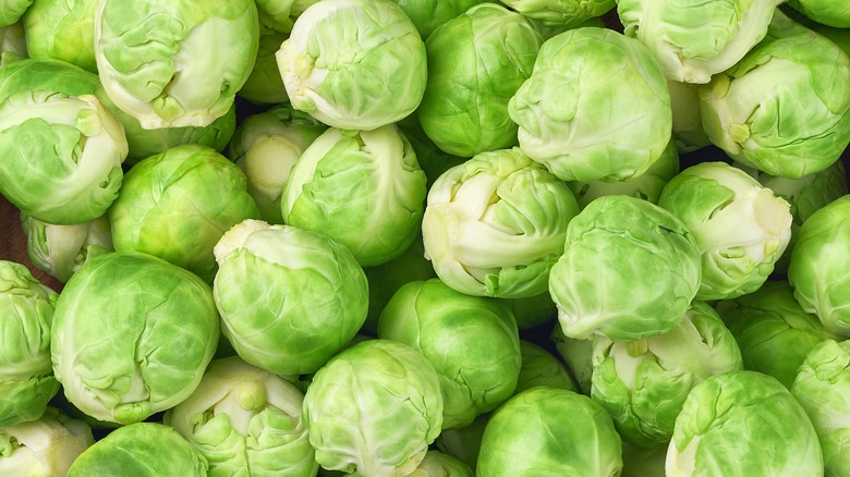 Whole Brussels sprouts as background